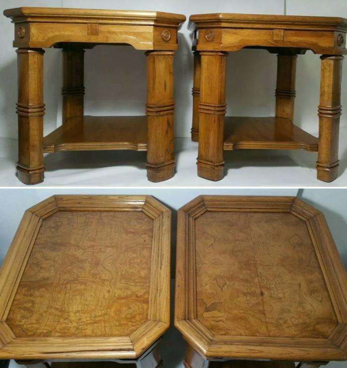 Vintage Mid Century - Gordon's Furniture - Pair Burl Wood End Tables - Walnut