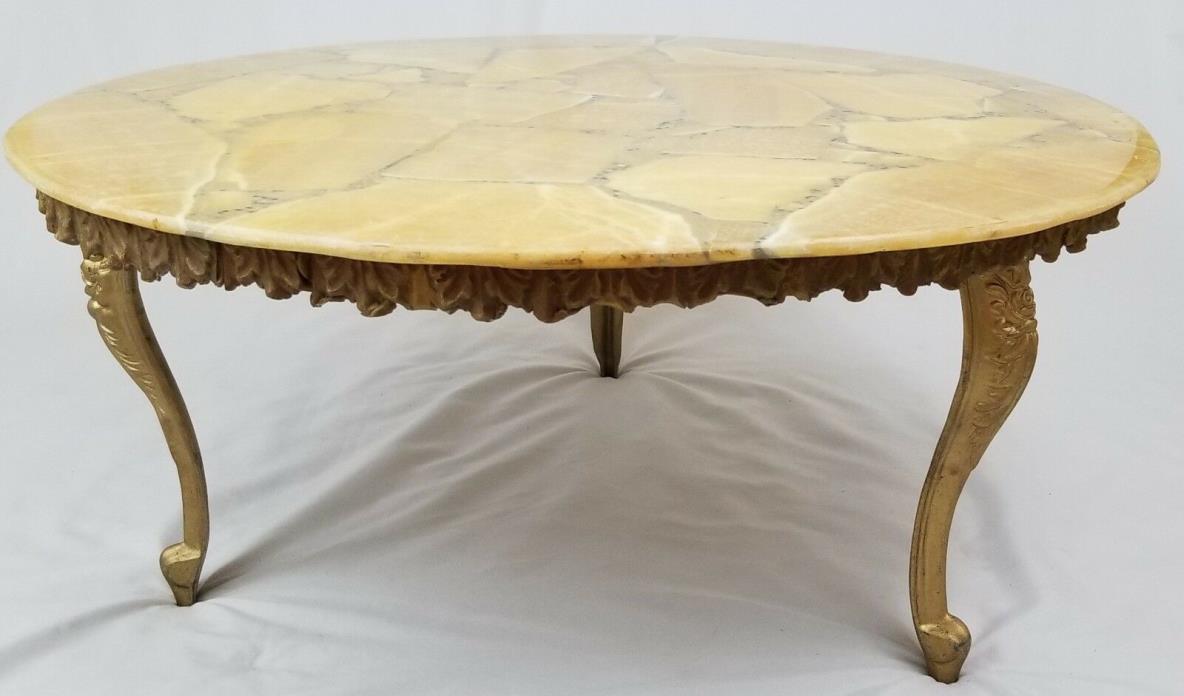 Vintage Louis XVI French gesso marble slate top coffee table baroque Mid-century
