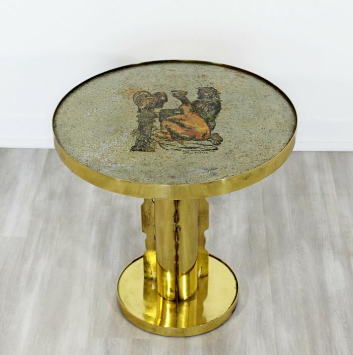 Mid Century Modern Philip Kelvin Laverne Brass Signed Occasional End Table 1960s