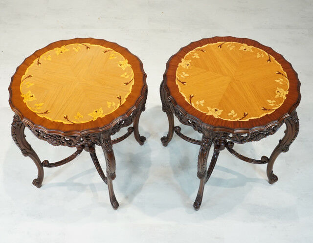 High end unique Pair of occasional side Tables Mahogany with Stunning Inlay