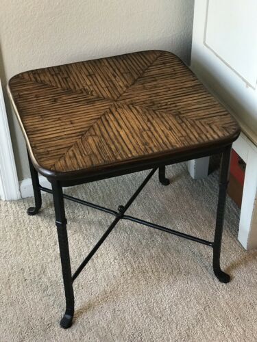 Forged Iron Base Table With Faux Bamboo Top 20x20x20.5