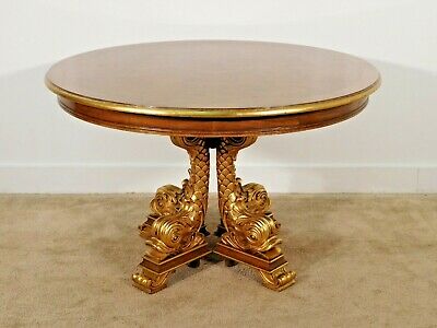 KARGES Circassian Flame Walnut Gold Gilt Carved Dolphin Breakfast Center Table