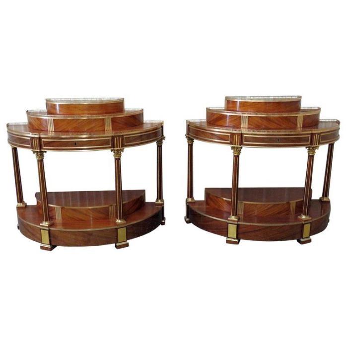 Pair of Russian Regency Style Demilune Consoles