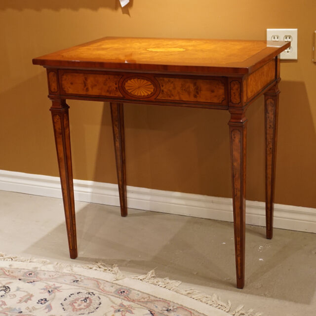 High end unique occasional side Table Mahogany and Burl with inlay