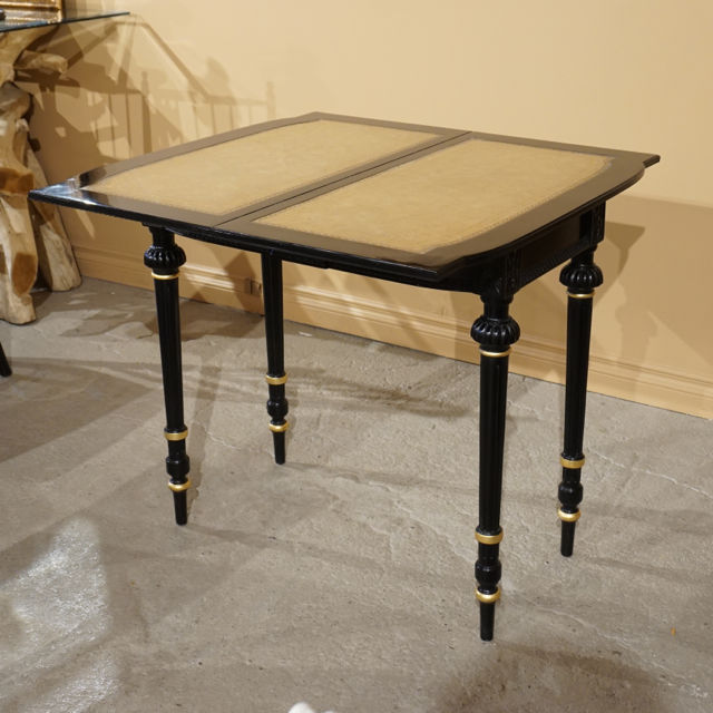 Beautiful Mahogany Folding Games table with Genuine Leather top Ebony and Gold