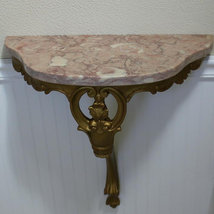 Antique Half Moon Rose Marble Top Console Table