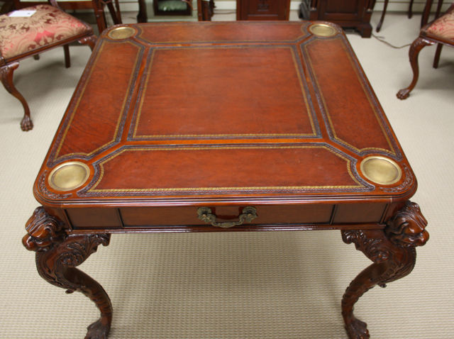 Beautiful Mahogany Ball and Claw Carved games table with Genuine Leather top