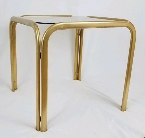 Mid-Century gold metal accent table glass top Milo Baughman Style vintage
