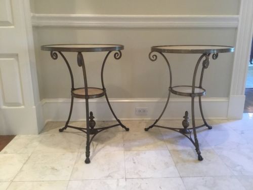 PAIR OF ONYX AND BRASS FRENCH DIRECTOIRE STYLE GUERIDON SIDE TABLES