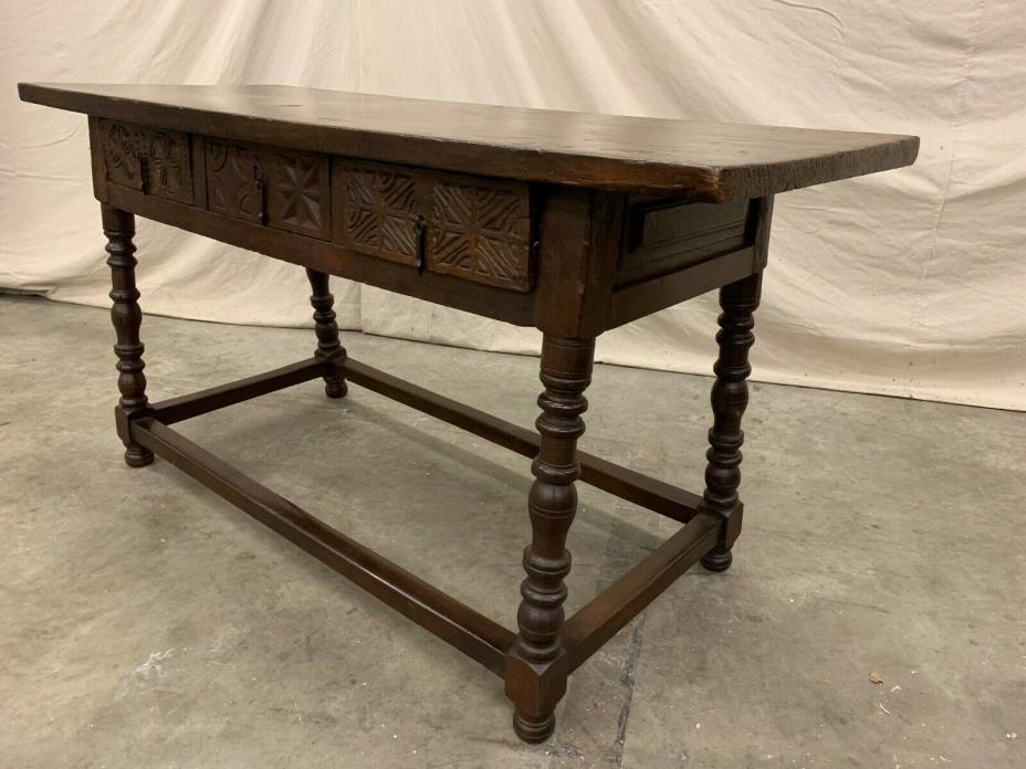 18th C Italian Carved Three Drawer Console Table