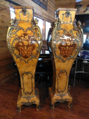 Gorgeous Pair of Louis XV Style Gold Guilt Bronze Pedestals With Marble Tops