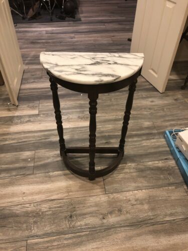 Vintage Wooden w/ Marble Top Side Accent Table Plant Stand Curio Display