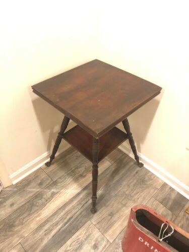 Antique Wooden Square Side Table Ball & Claw Feet Legs 2 Tier Glass & Brass