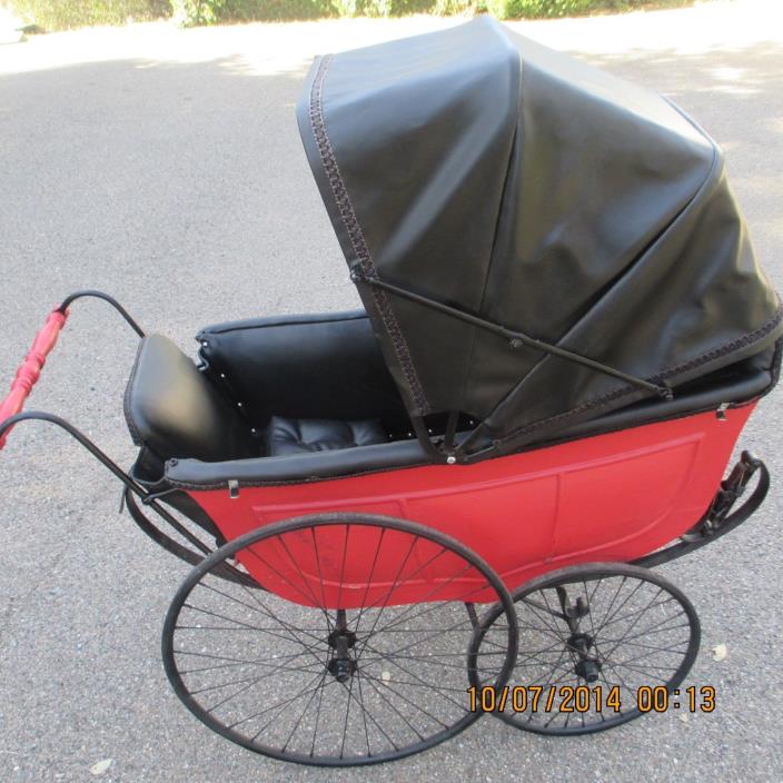 1870's ANTIQUE BABY CARRIAGE- METAL & WOOD- ONLY ONE AROUND- SCARCE- FUN STUFF!