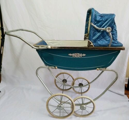 Vintage Antique Baby Rocking Buggy Stroller Carriage Vinyl Metal Southbend