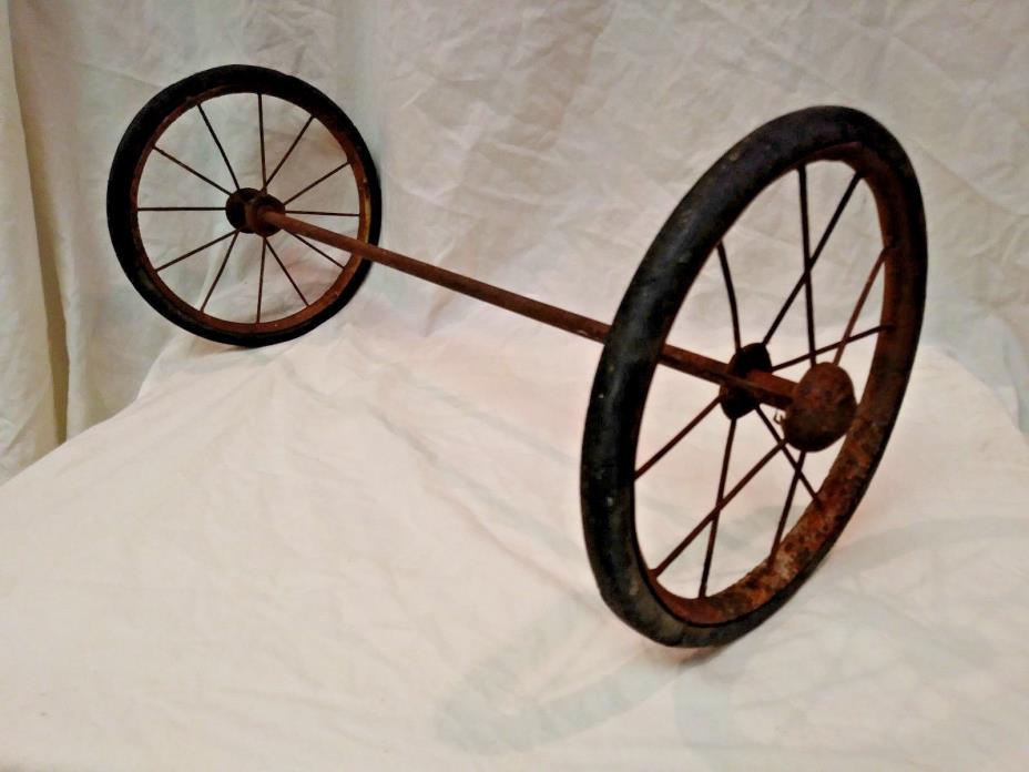 Antique Small Buggy Spoked Wheels & Axle Steampunk Decor Repurpose