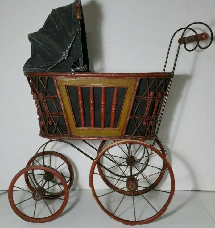 Vintage/Antique Baby Doll Pram Carriage Stroller Buggy - Cast Iron, Wood