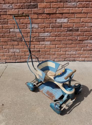 40's 50's Taylor Tot Fendered Stroller Baby Walker Antique Vintage Original Blue