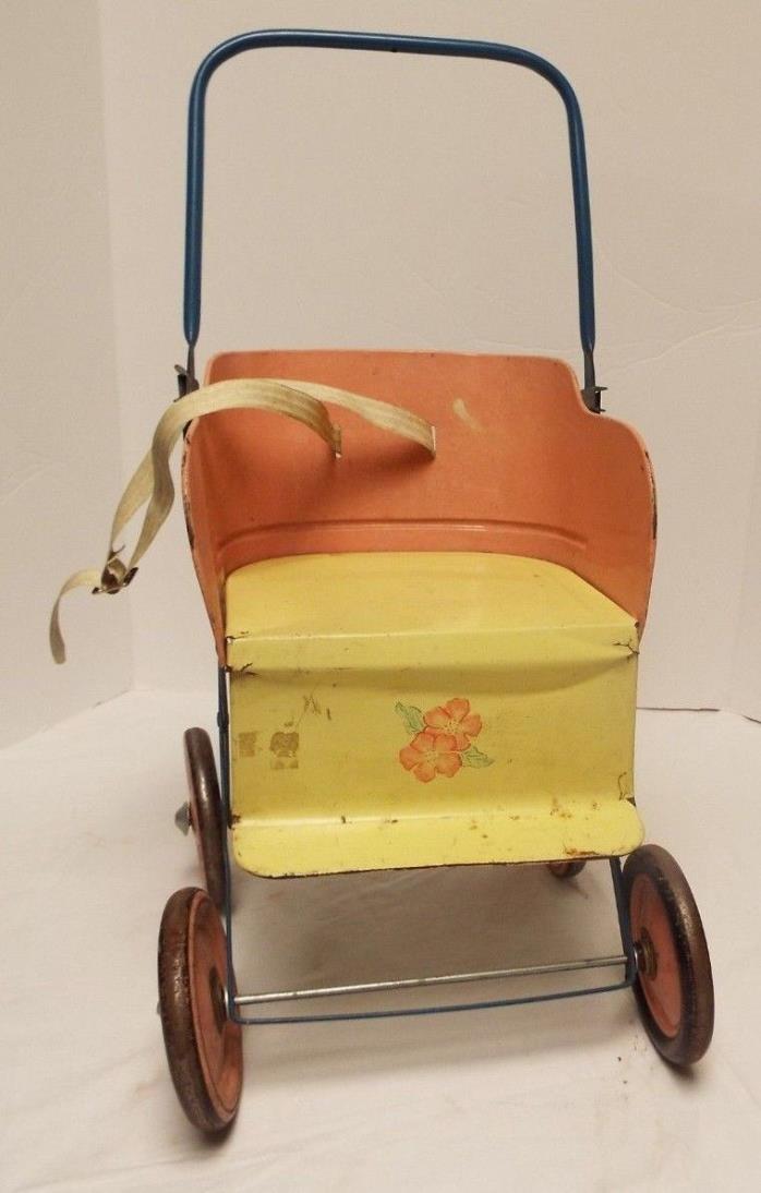 Vintage Metal Doll buggies  in Good Used Condition Yellow and Blue in Color