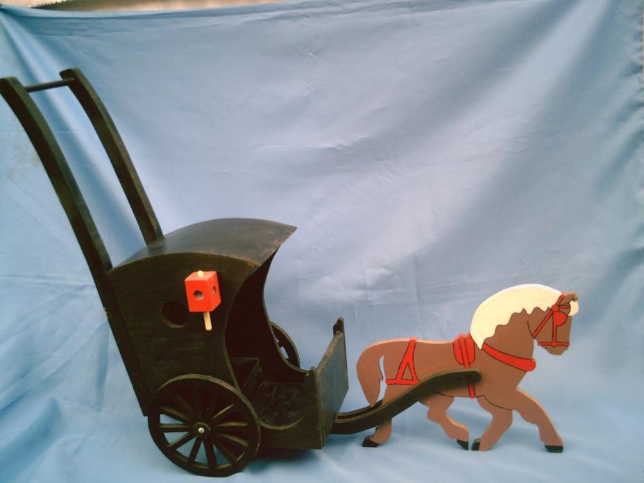VINTAGE Hand-Crafted Amish Carriage & Horse Baby Doll Buggie Collectible 21
