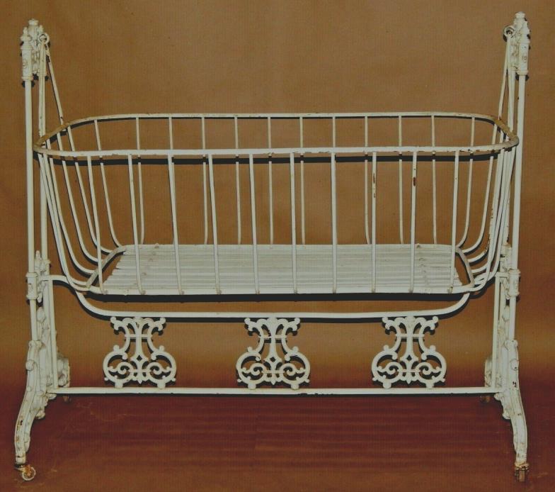 RARE Victorian baby cradle cot wrought iron rocking cradle