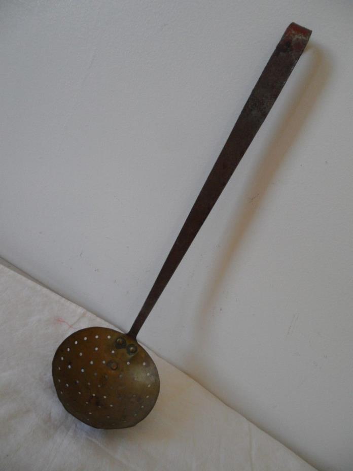Antique Brass Long Skimmer with Iron Handle