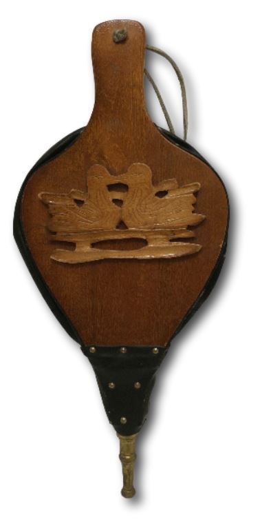 Bellow Wood Leather & Brass Duck Design Birds Vintage Fireplace Hearth Hand Pump
