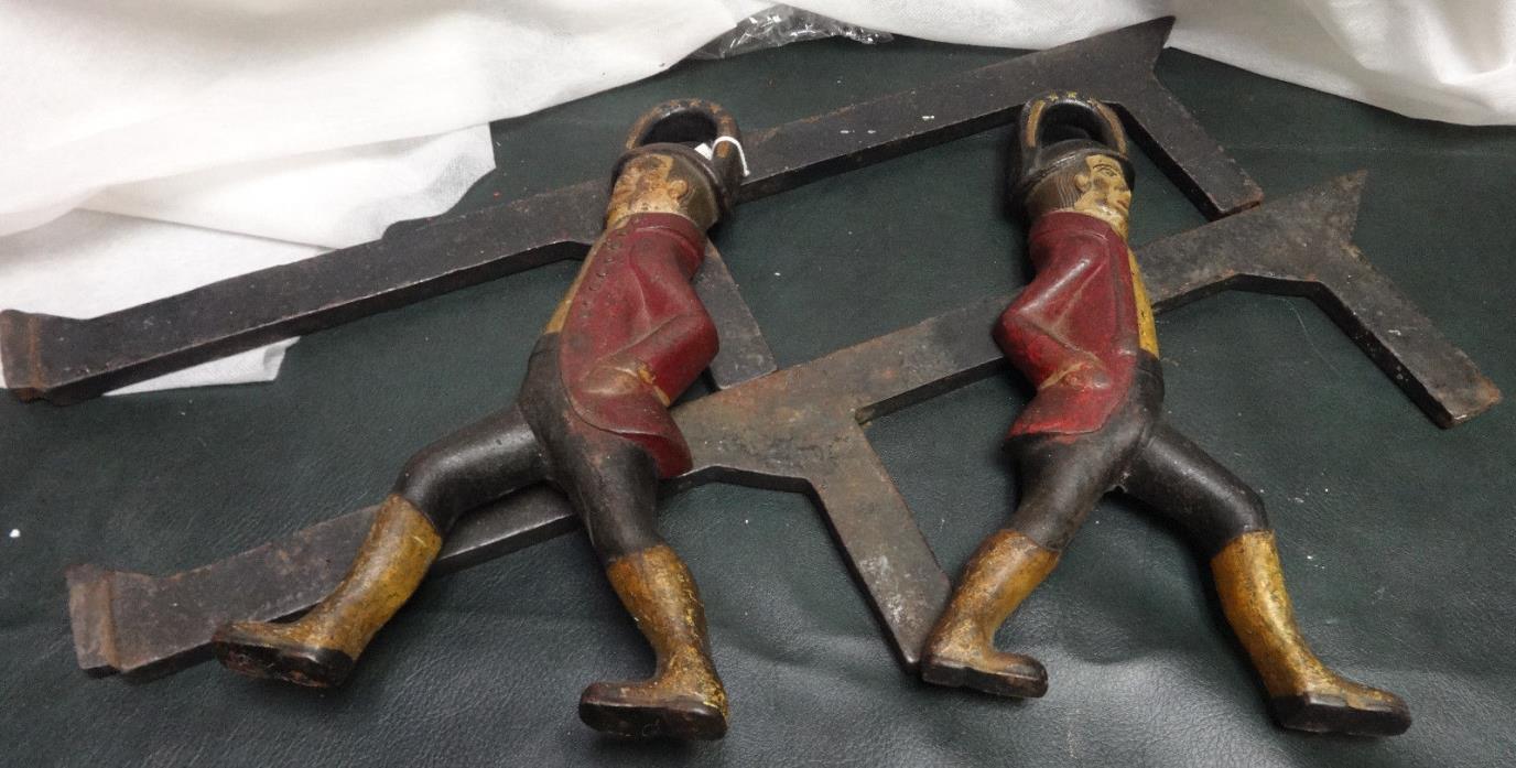 Rare Pair of Antique Cast Iron Small Figural Hessian Soldier Andirons