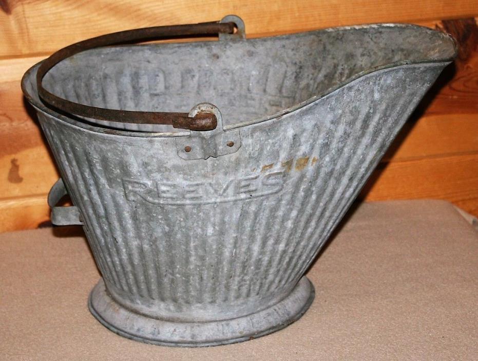 Antique Galvanized Coal Scuttle Hod Bucket REEVES Vintage Primitive #17
