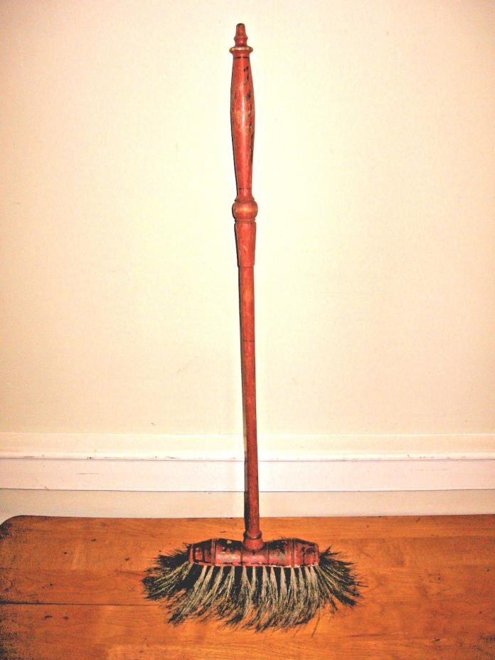 ANTIQUE PAINT-DECORATED FIREPLACE HEARTH BROOM/ BRUSH HORSEHAIR SHAKER?