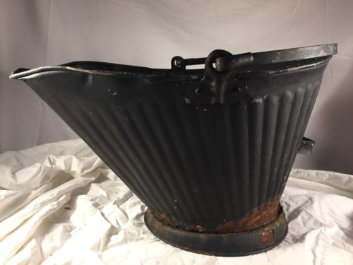 Antique Coal Bucket Black Metal With Handle Fireplace For Staging