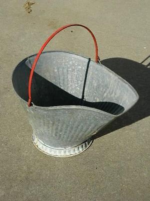 Antique Primitive Galvanized Metal Coal - Ash Bucket - NEW w/ Red Paint Handle