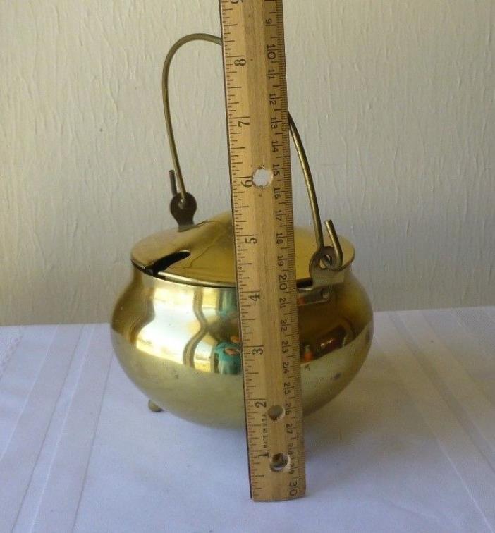 Vintage Fire Starter Brass Color Container Pot Kettle Footed With Lid No Wand