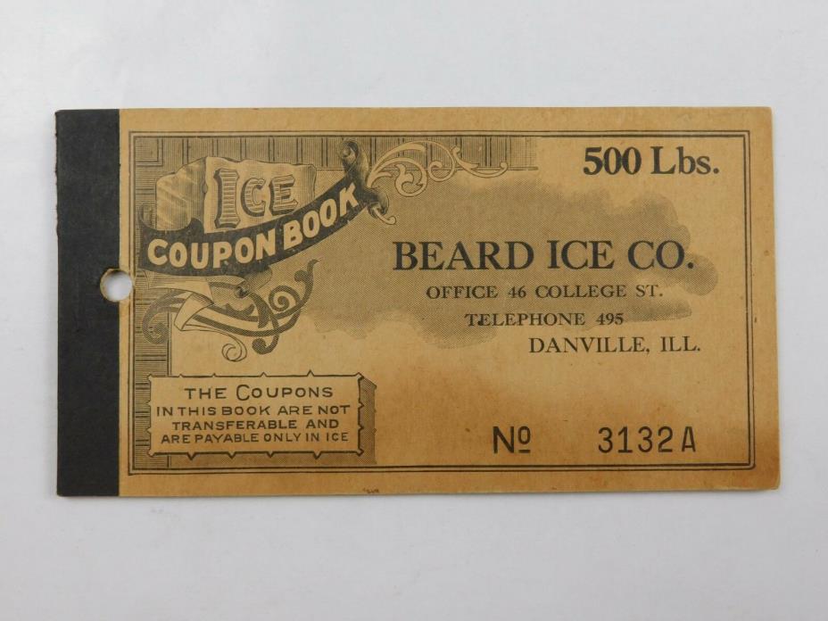 Vintage Ice Coupon Book Beard Ice Co. 1930s Danville Illinois