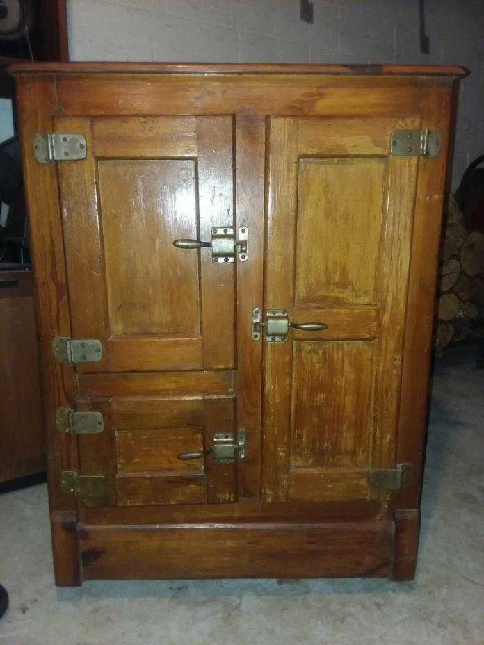 All Original Early American Antique Three Door Oak Ice Box