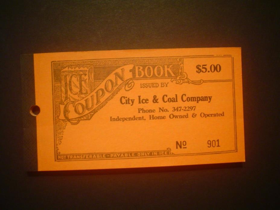 * VINTAGE ICE COUPON BOOK - CITY ICE & COAL COMPANY $5.00 LOCATION UNKNOWN