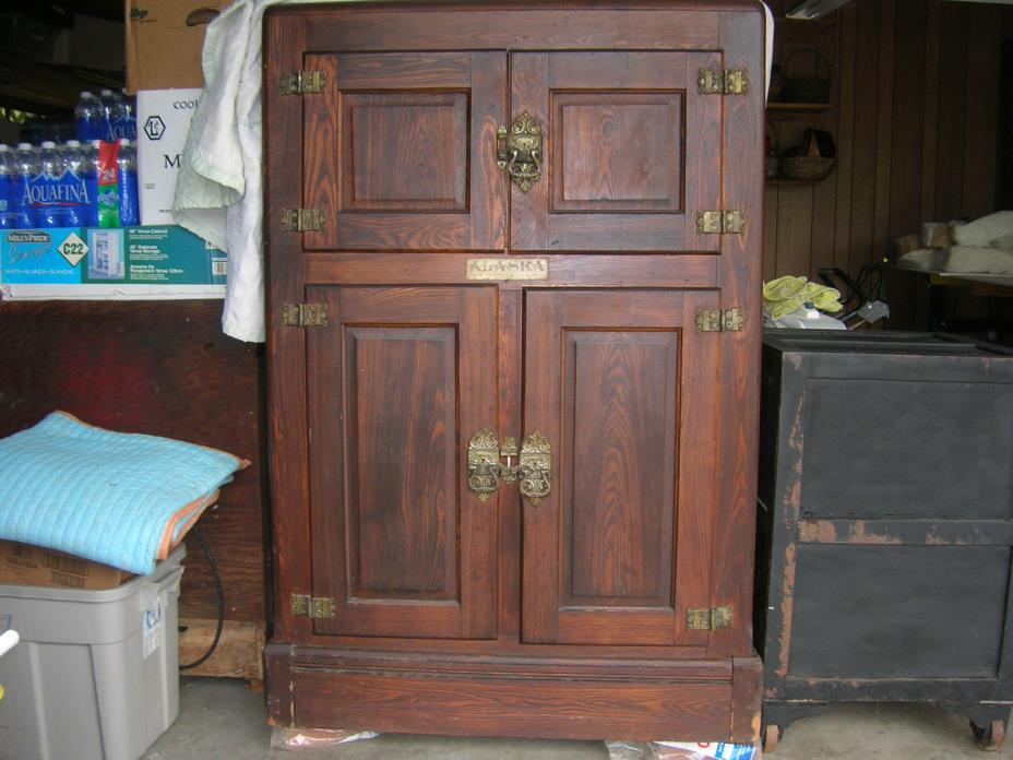 Antique 4 Door Solid Oak Alaska Refrigerator Ice Box  1878 to 1926 Muskegon MI.