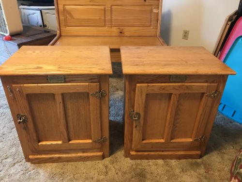 2 OAK White Clad Ice Boxes Night Stand End Tables Cabinets -Farmhouse