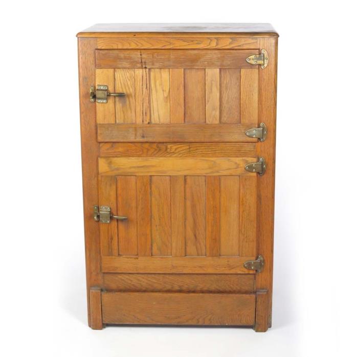 Antique oak ice box commercial cabinet cupboard general store back service door