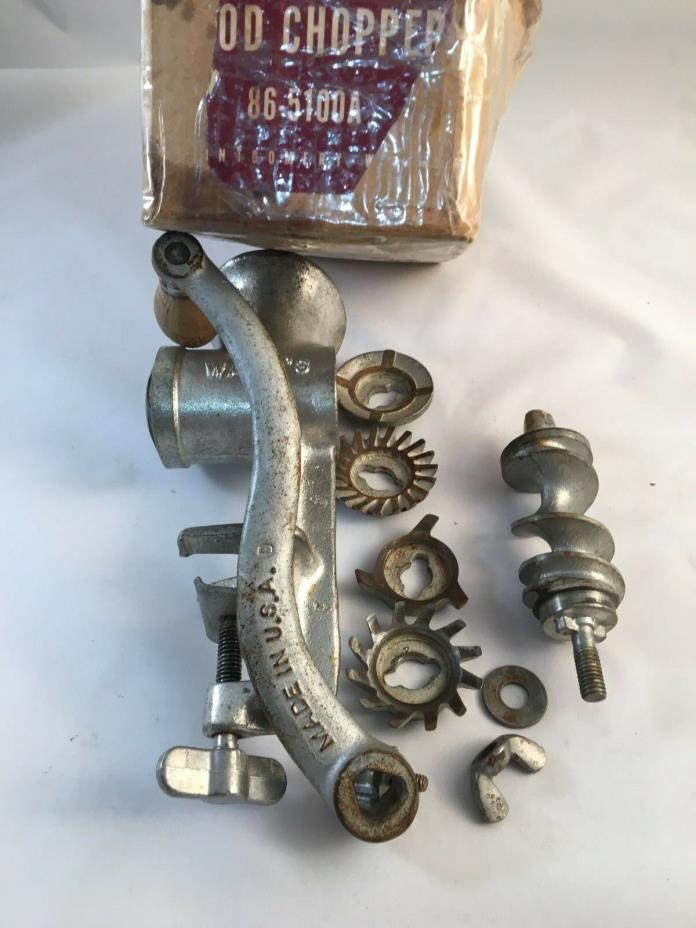 Wards Cast Iron Food Meat Grinder Chopper Made in USA Wood Handle Vintage