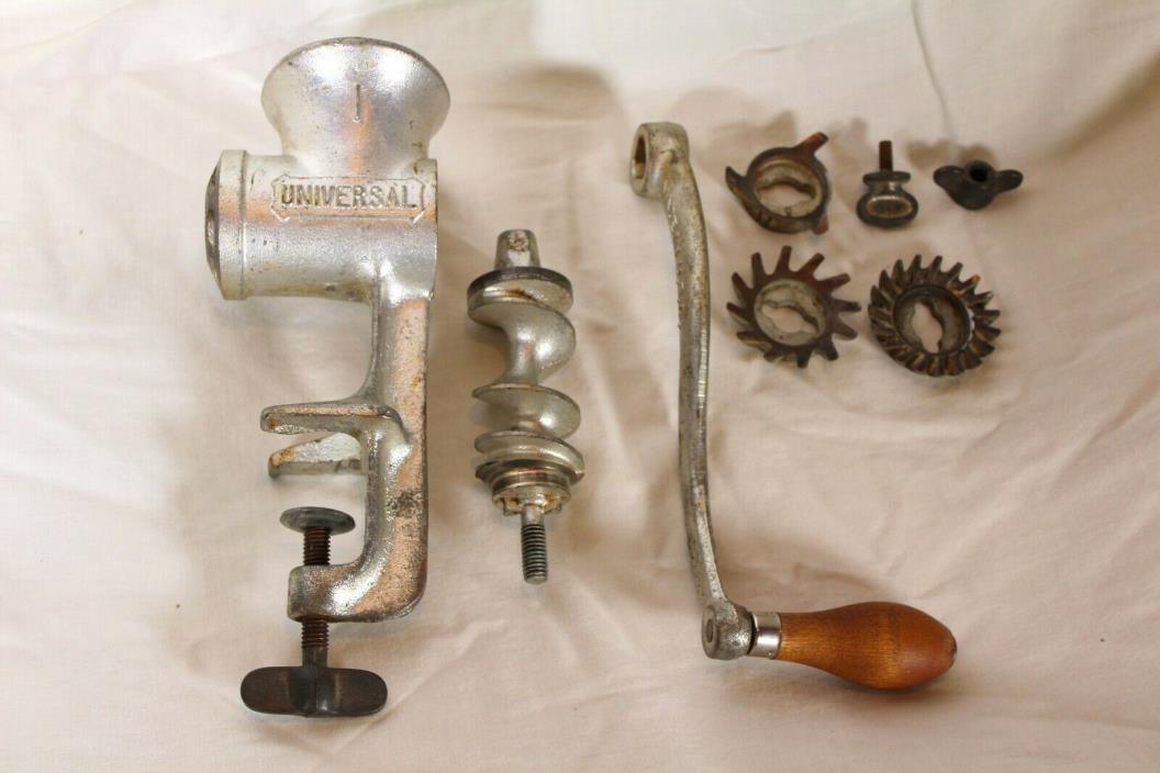 Vintage Universal Cast Iron Tableside Meat Grinder with Wood Handle
