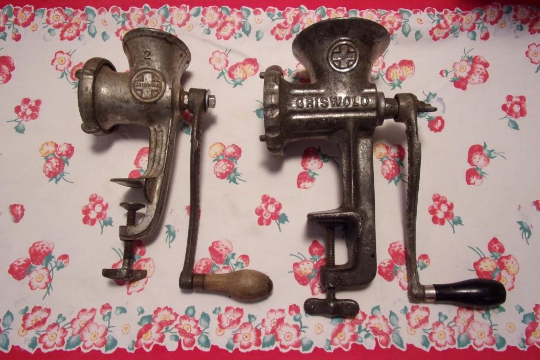 2 Lot Vintage Antique #2 and #4 Griswold Cast Iron Meat Grinder Hunting Sausage