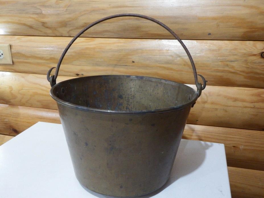 Waterbury 1870 Hand Tooled Brass Pail with Rounded Bottom & Great Handle.