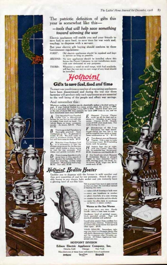 1918 HOTPOINT APPLIANCE GENERAL ELECTRIC CHRISTMAS GIFT6507