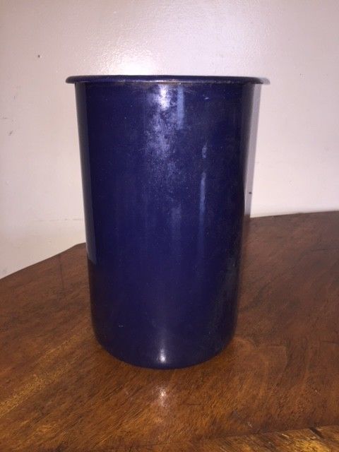 Vintage Blue Porcelain container, bucket, flower pot, bowl, over 10 inches tall