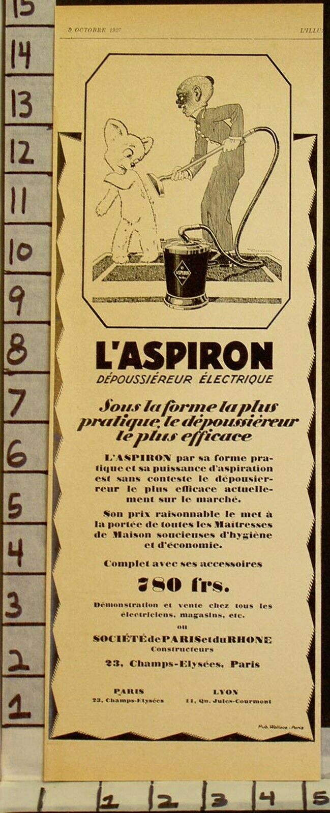1927 ASPIRON ELECTRIC VACUUM HOME APPLIANCE BEAR FRENCH COMICAL AD 22926