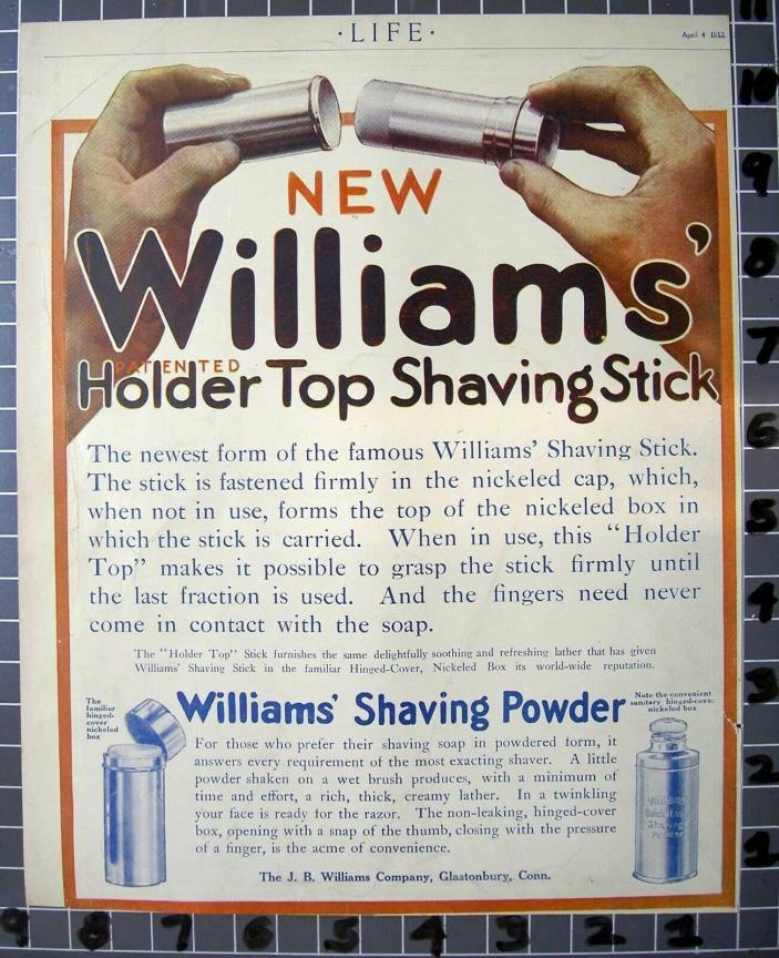 1912 WILLIAMS SHAVE STICK BARBER TUBE BEAUTY RAZOR TIN BOX SOAP  FB021FB021