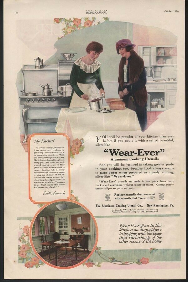 1920 WEAR EVER ALUMINUM COOK BAKE BREAD KITCHEN STOVE CABINET HOME DECOR -22522
