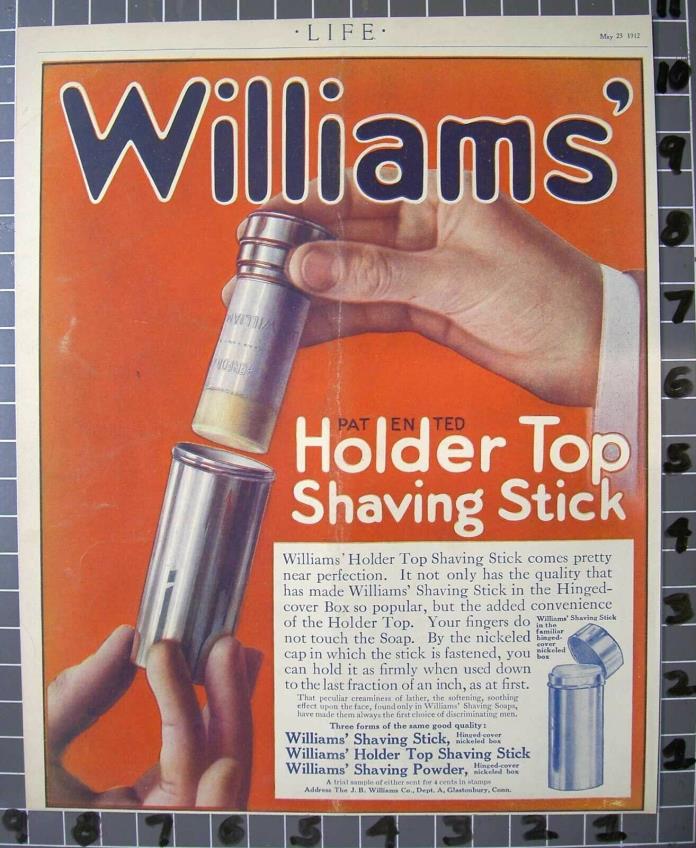 1912 WILLIAMS SHAVE STICK BARBER TUBE BEAUTY RAZOR TIN BOX SOAP  FB027FB027