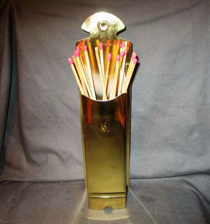 Vintage Decorative Brass Fireplace Match Holder w/Matches 13 1/4